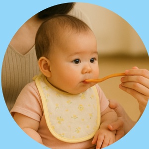 スプーンで離乳食を食べる赤ちゃん